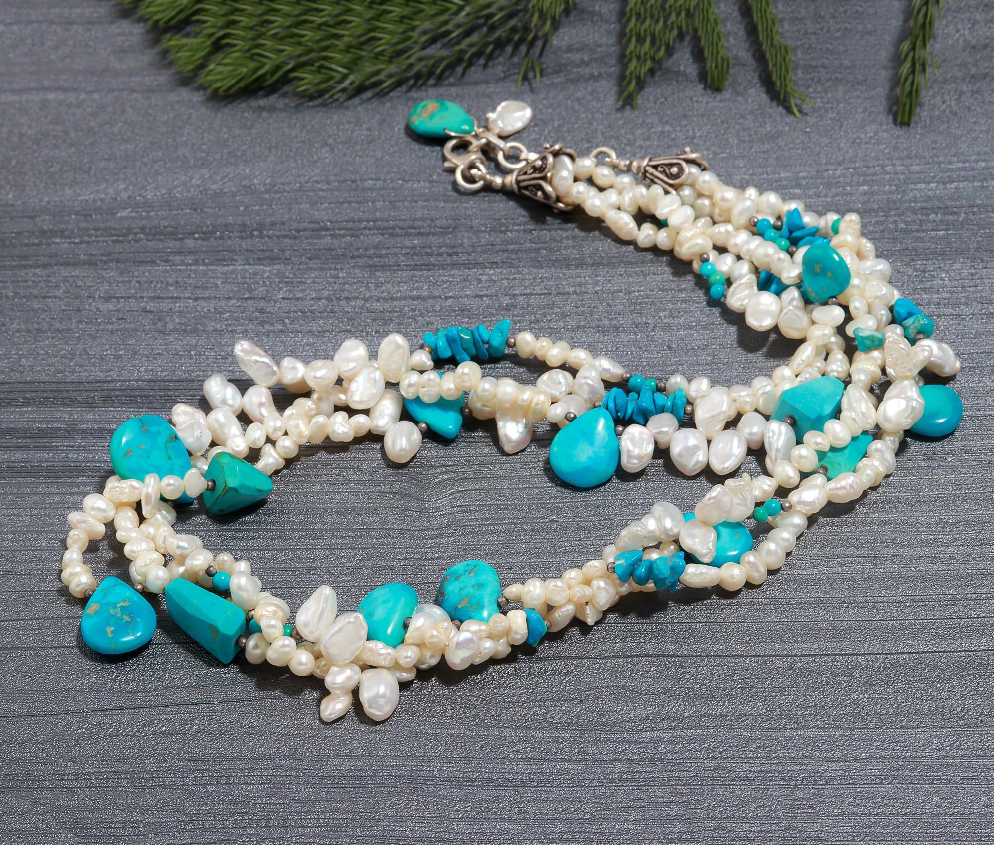 Timeless Turquoise and Freshwater Pearl Necklace with Sterling Silver Accents