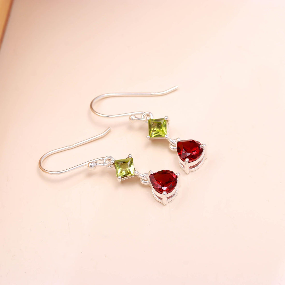 Earth’s Glow: Sterling Silver Earrings with Garnet & Peridot
