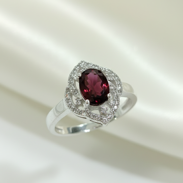 Natural Rhodolite Garnet and Zircon Sterling Silver Statement Ring