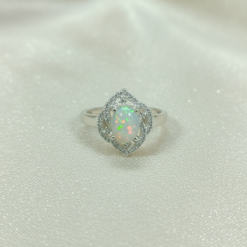 Elegant Ethiopian Opal and Zircon Ring for Women in Silver