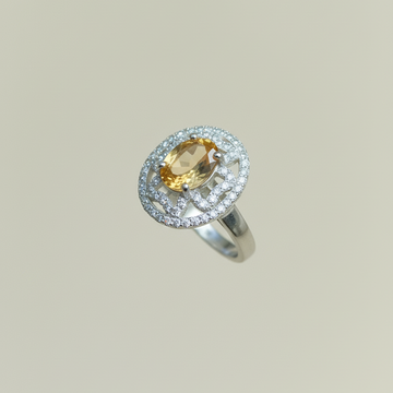 Natural Citrine and Zircon Sterling Silver Ring For Women
