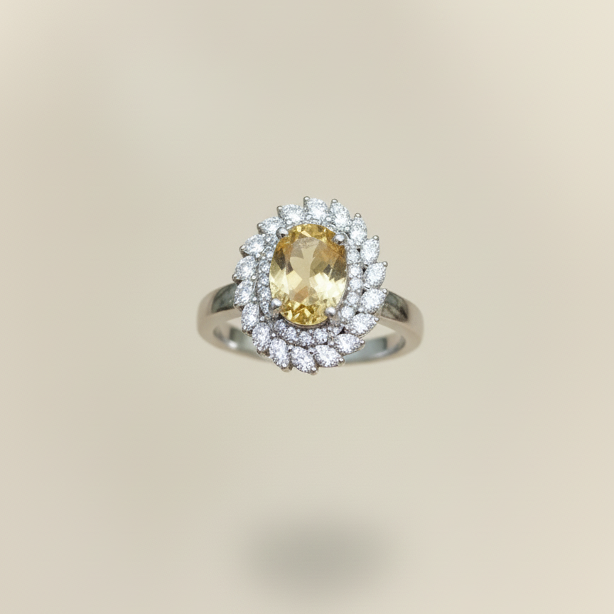 Natural Citrine and Zircon Sterling Silver Ring For Women