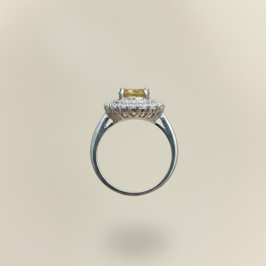 Natural Citrine and Zircon Sterling Silver Ring For Women