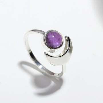 A Genuine Amethyst Moon Adjustable Solid Silver Ring For Spiritual Awareness