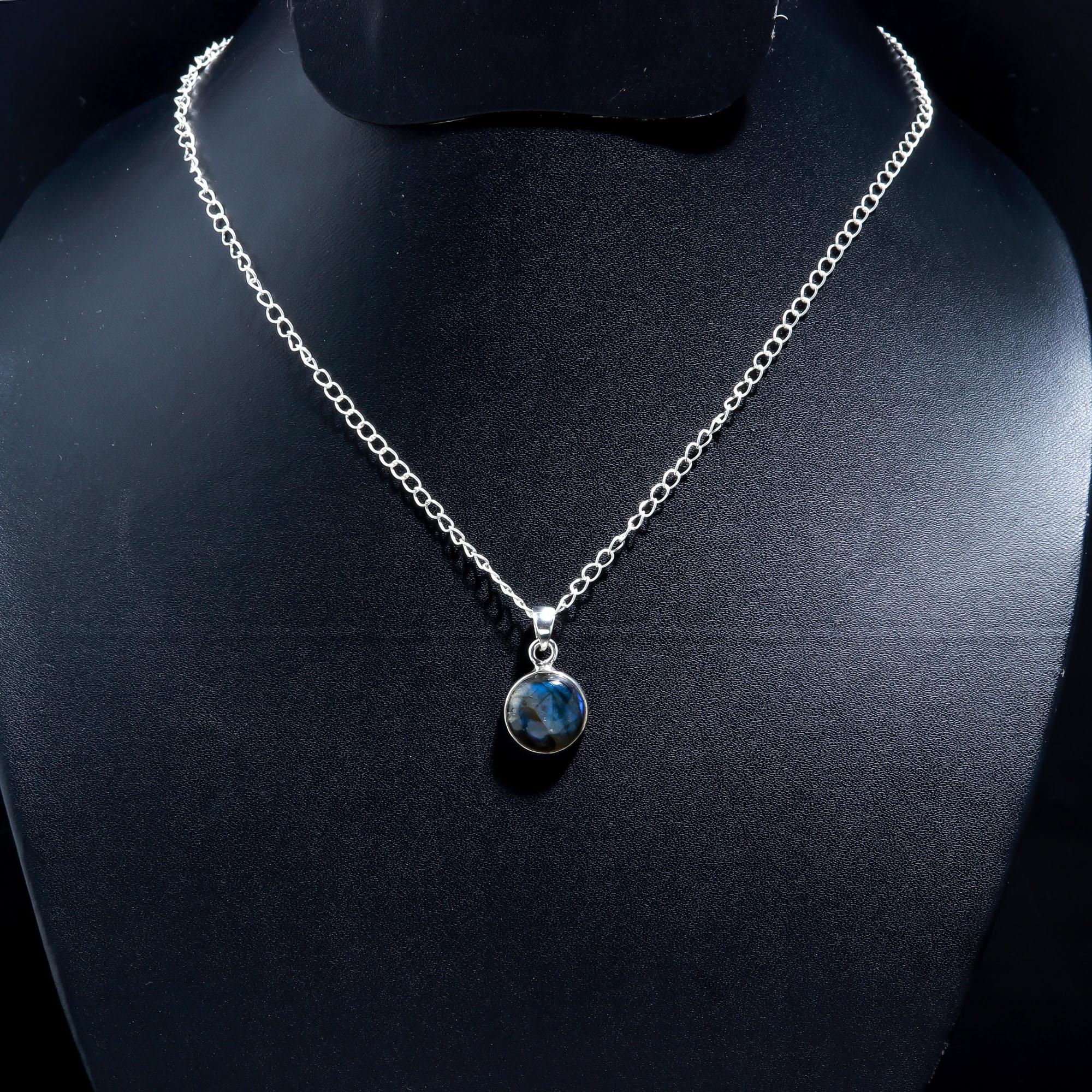 Natural Blue Labradorite 925 Sterling Silver Pendant