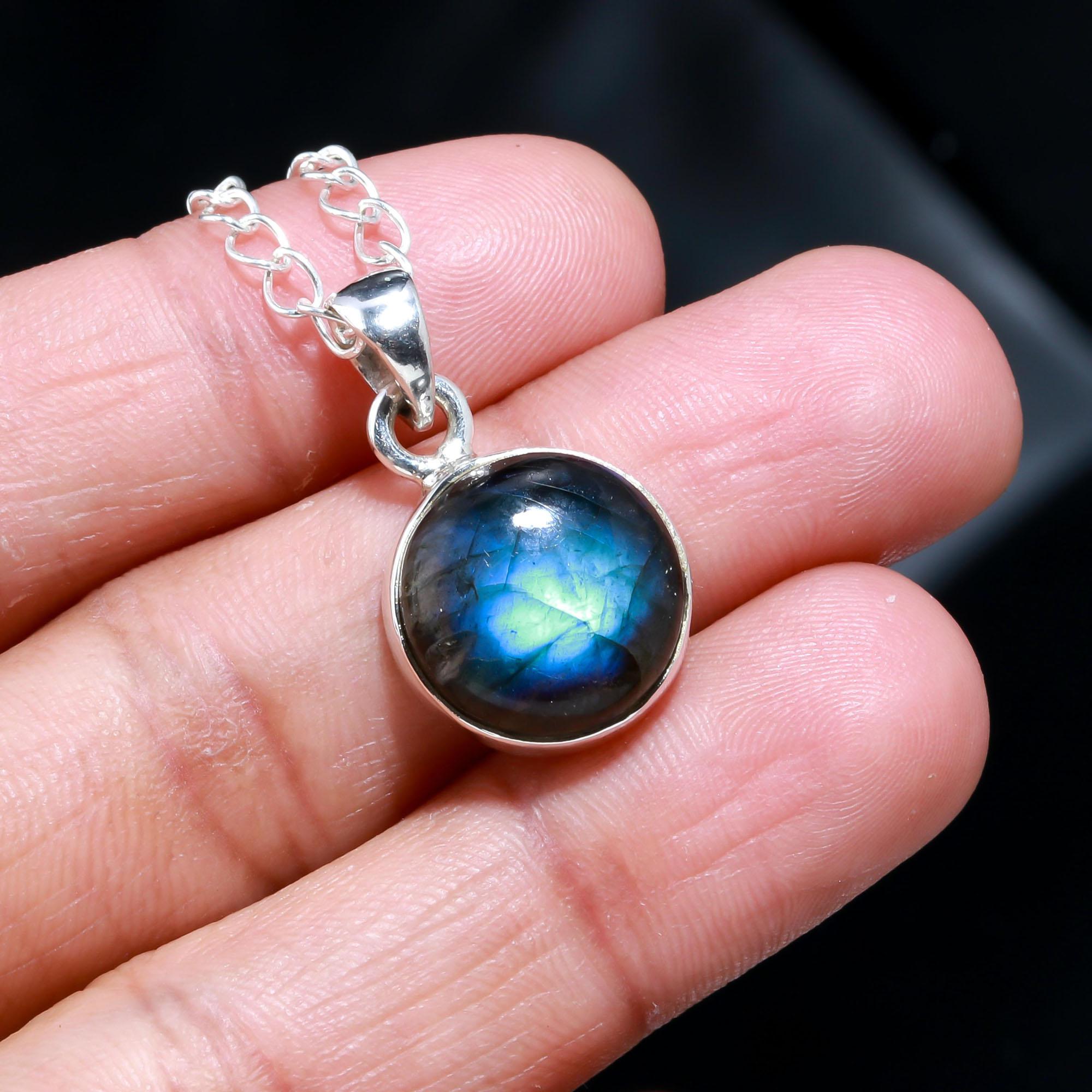 Natural Blue Labradorite 925 Sterling Silver Pendant