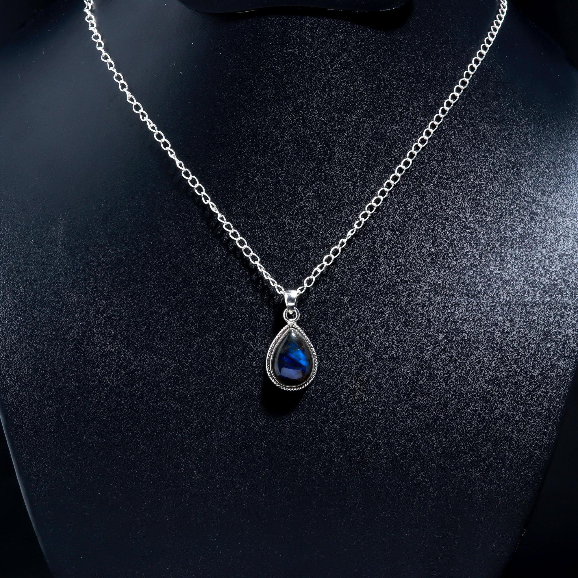 Natural Fiery Labradorite 925 Sterling Silver Pendant