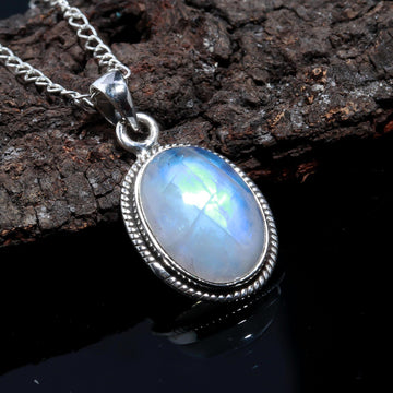 Genuine Rainbow Moonstone 925 Sterling Silver Necklace