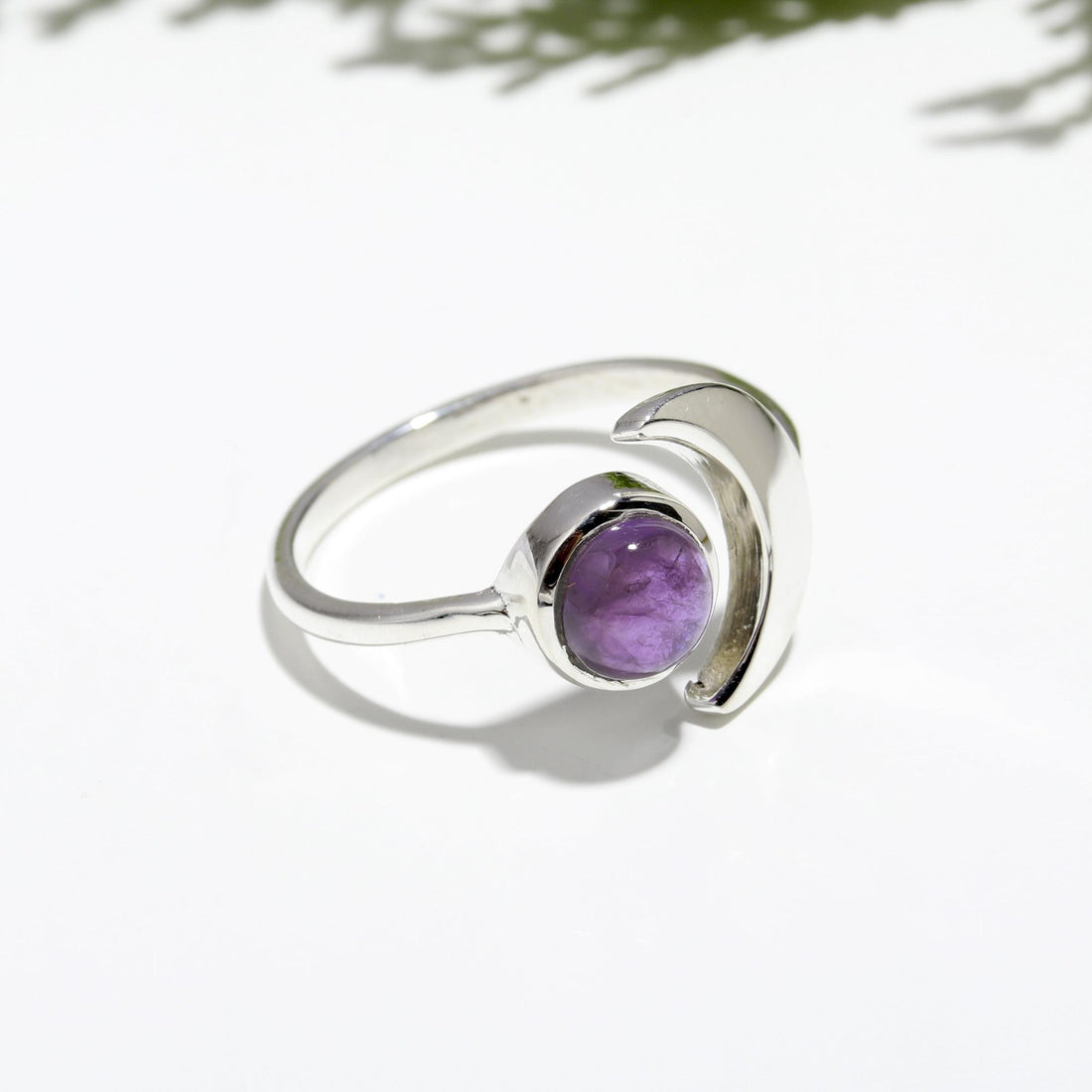 A Genuine Amethyst Moon Adjustable Solid Silver Ring For Spiritual Awareness