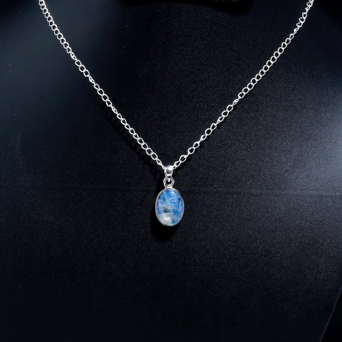 Genuine Rainbow Moonstone 925 Sterling Silver Necklace