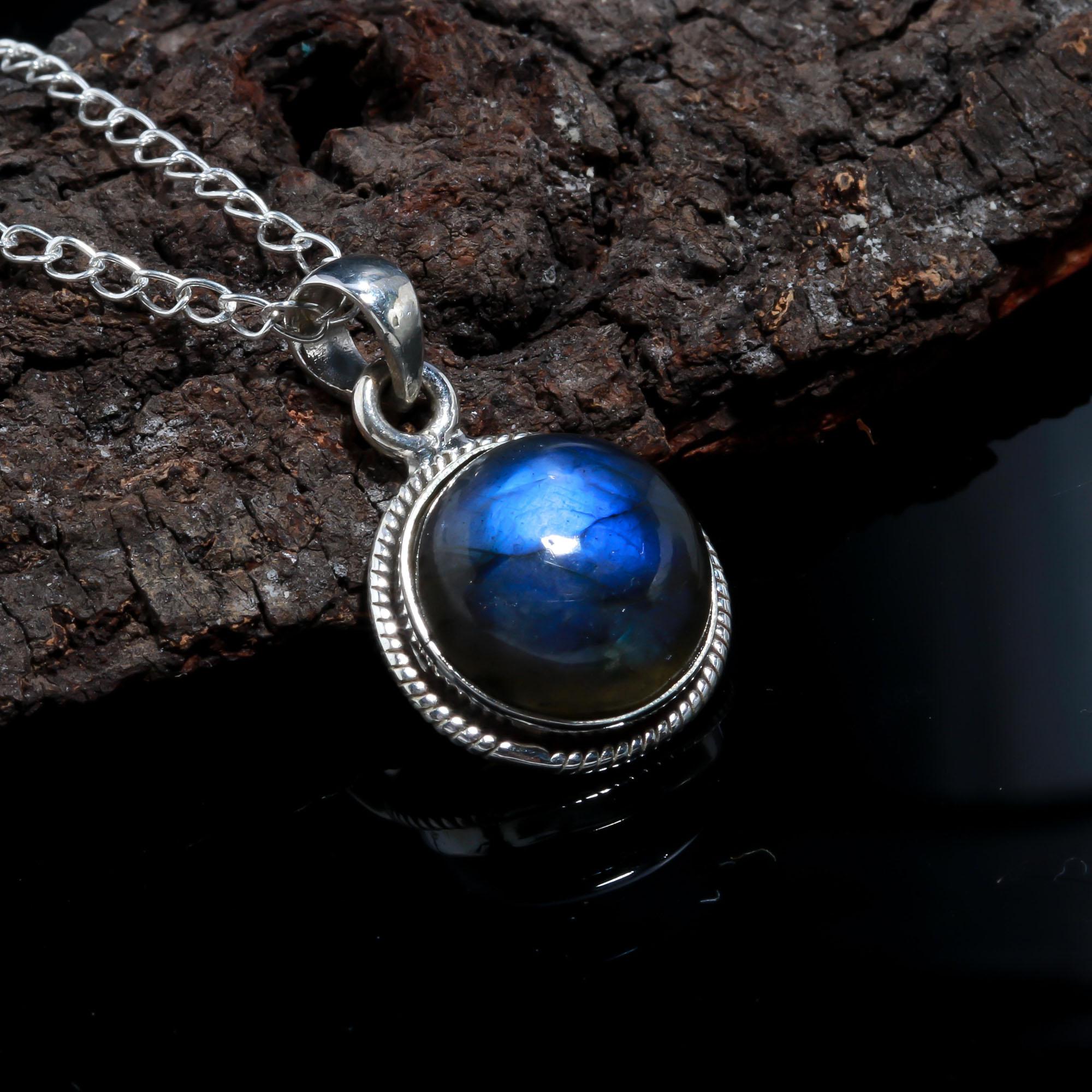 Natural Blue Labradorite 925 Sterling Silver Necklace