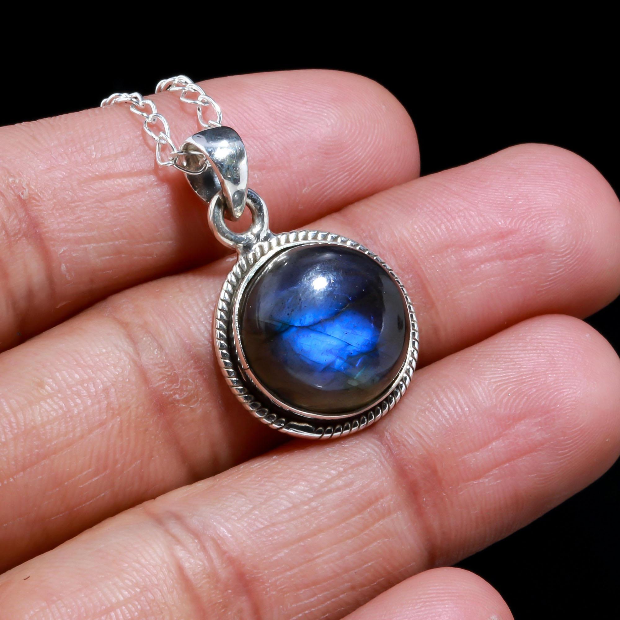 Natural Blue Labradorite 925 Sterling Silver Necklace