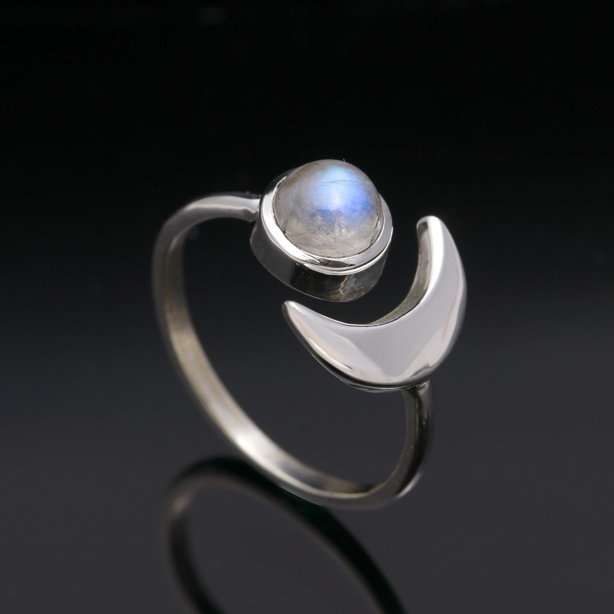 A Genuine Moonstone Adjustable Solid Silver Ring For Chakra Alignment