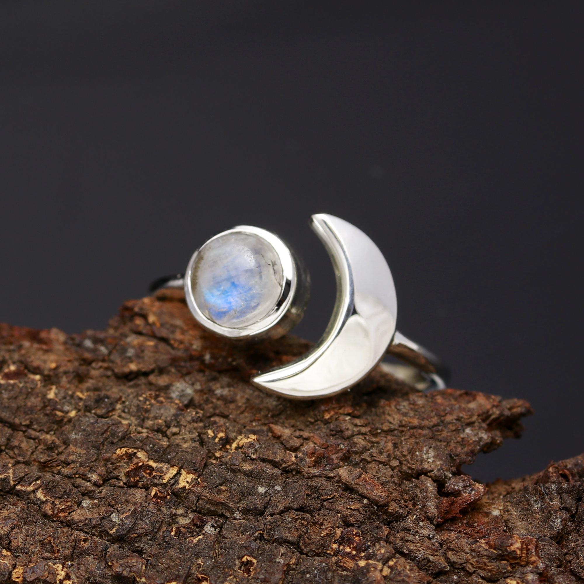 A Genuine Moonstone Adjustable Solid Silver Ring For Chakra Alignment
