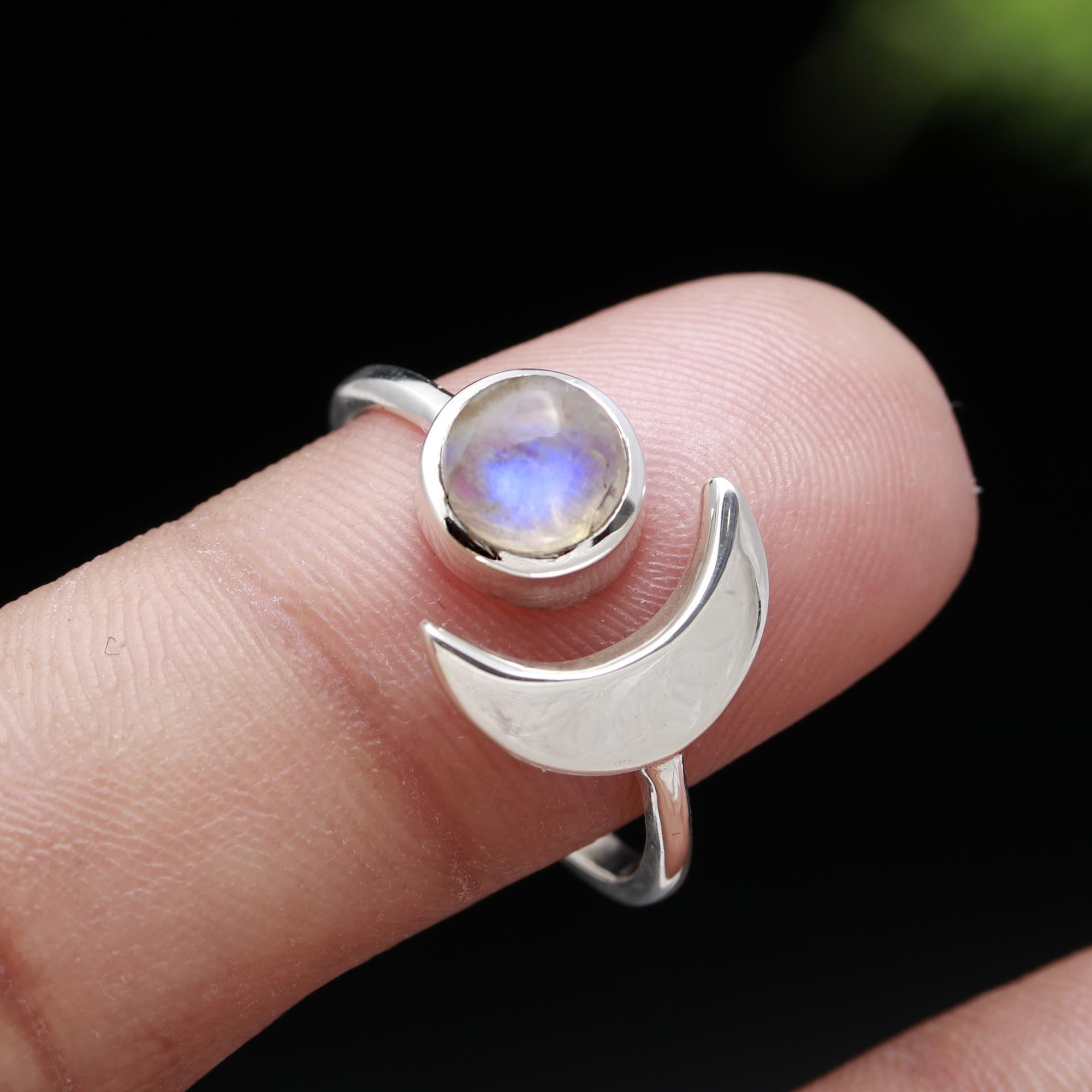 A Genuine Moonstone Adjustable Solid Silver Ring For Chakra Alignment