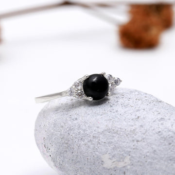 Black Onyx with Zircon Sterling Silver Ring