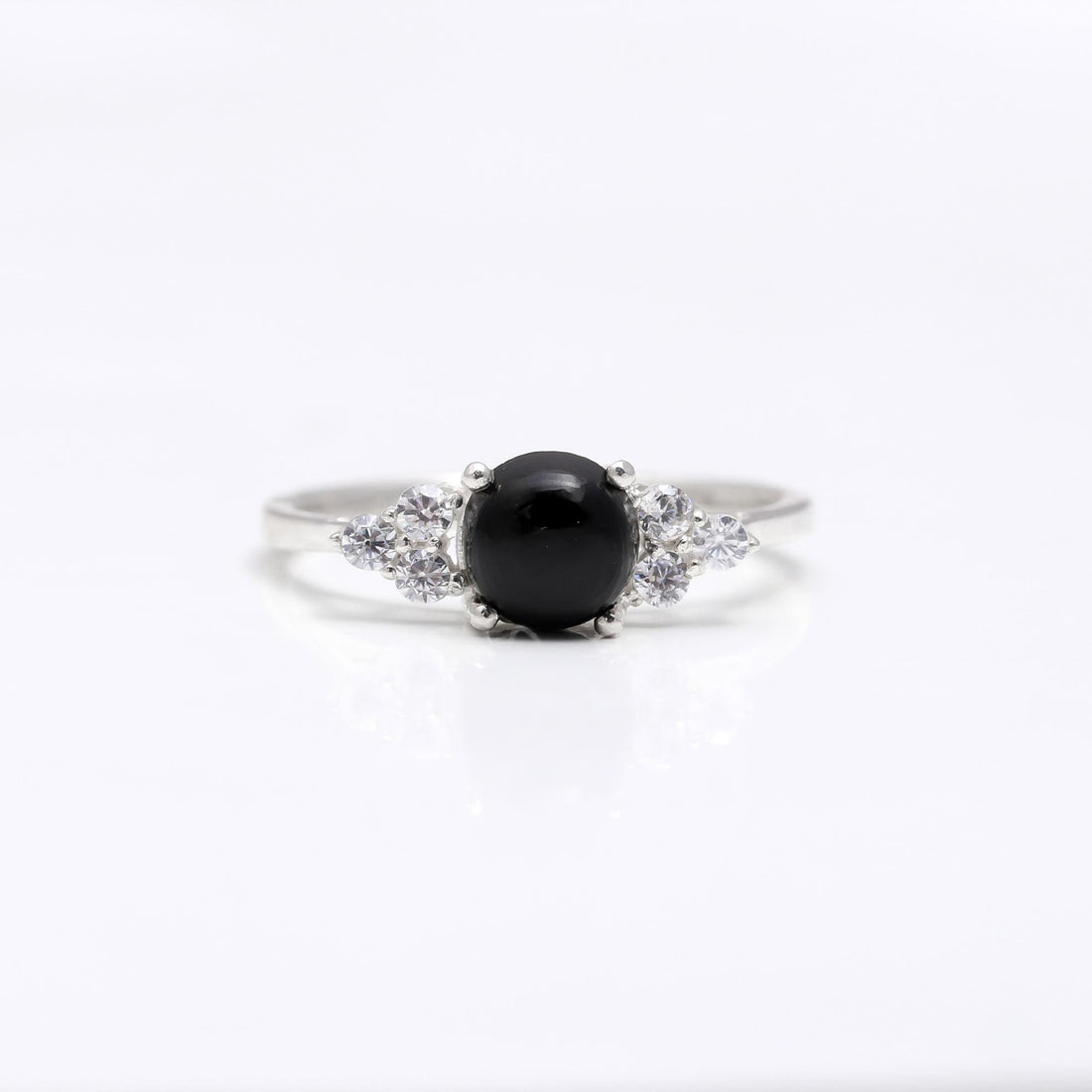 Black Onyx with Zircon Sterling Silver Ring