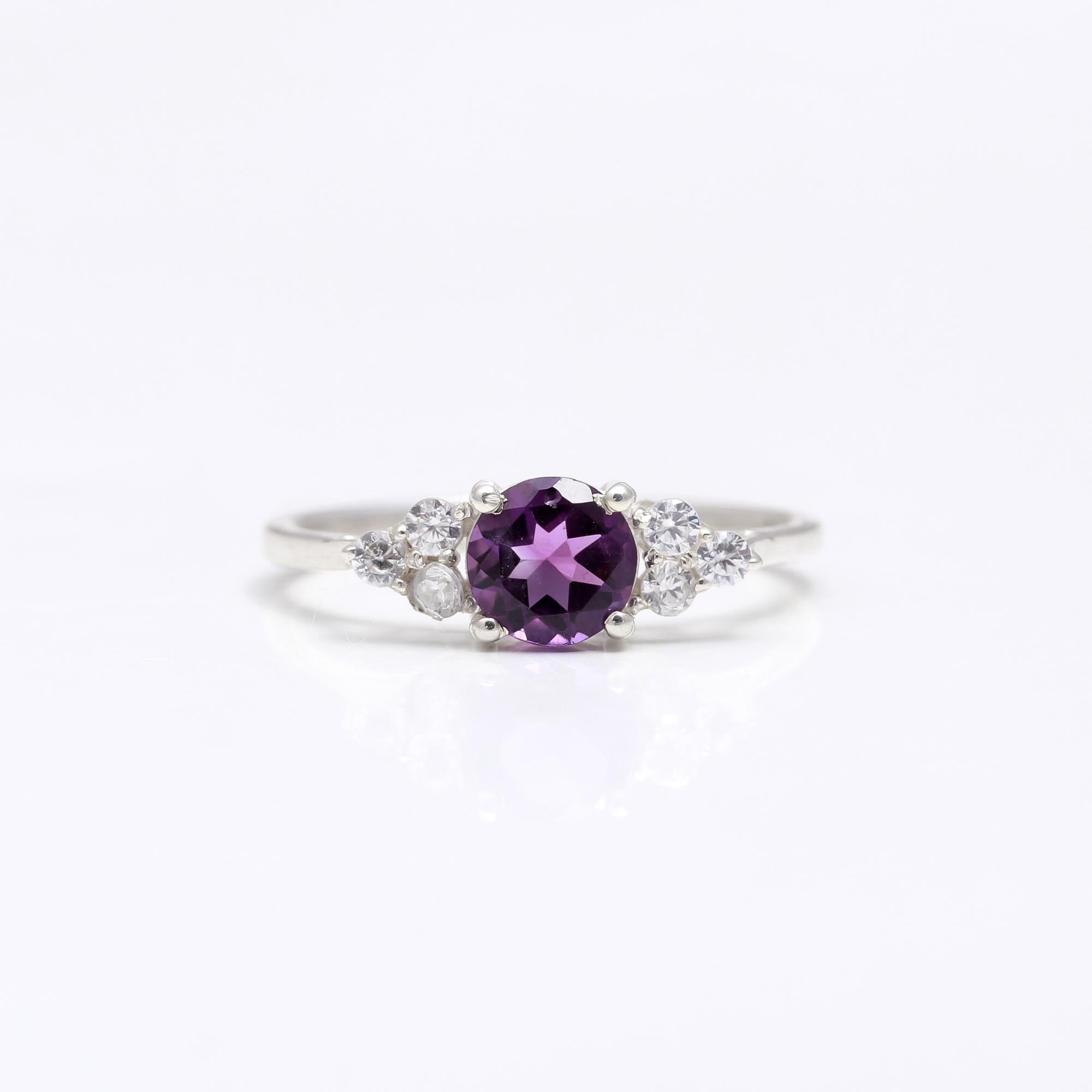 Genuine Amethyst with Zircon Sterling Silver Ring