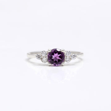 Genuine Amethyst with Zircon Sterling Silver Ring