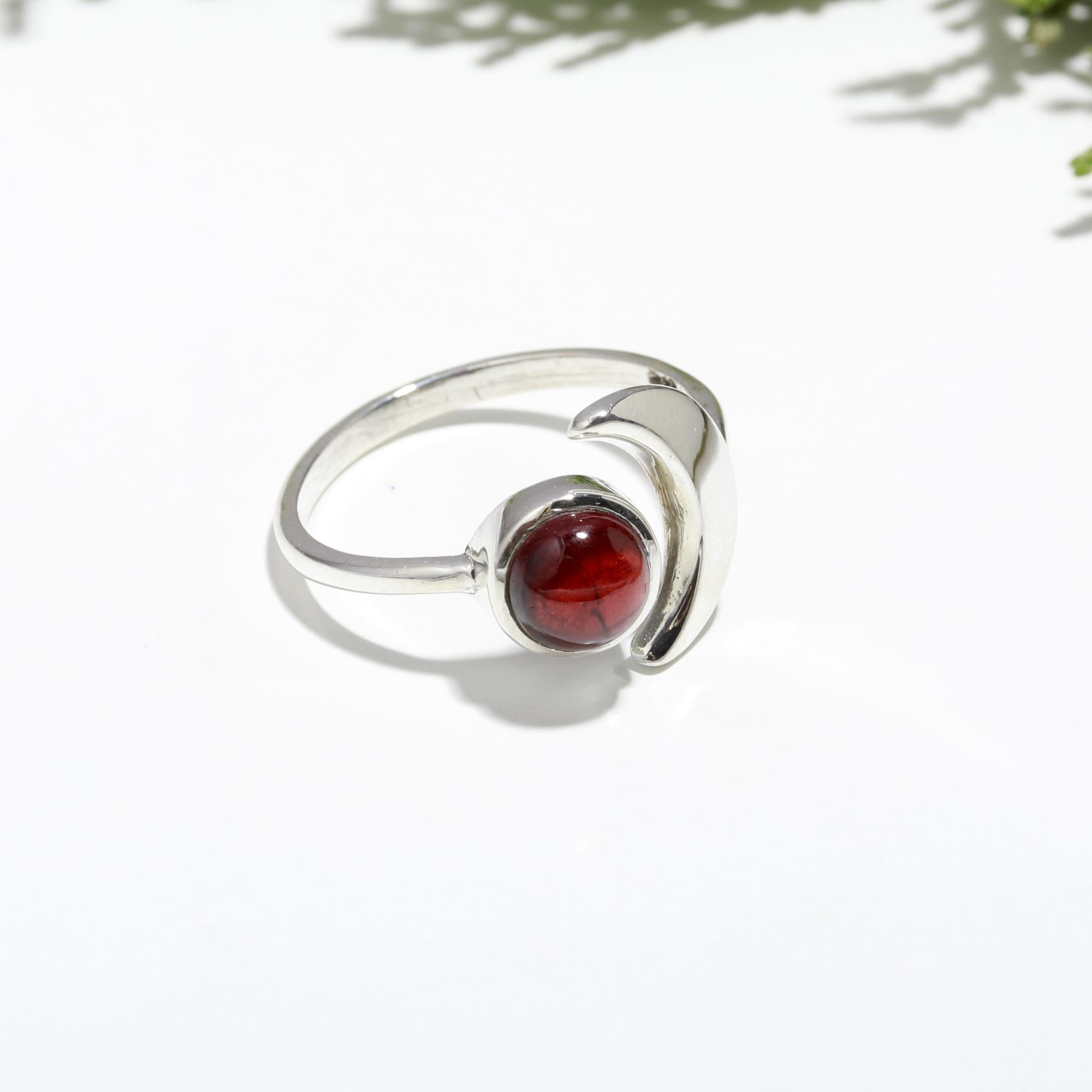 Genuine Garnet Adjustable Solid Silver Ring For Energy Enhancement