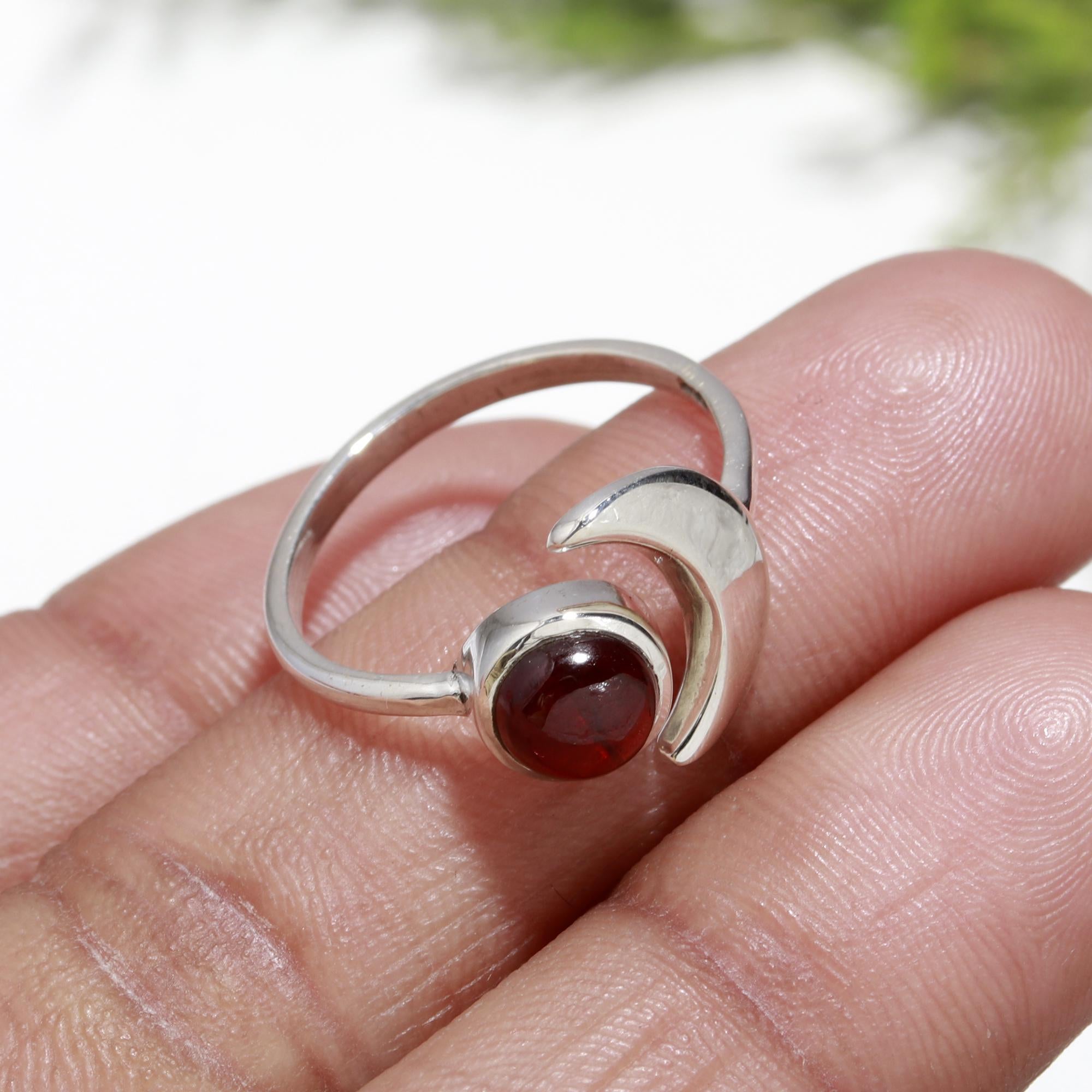 Genuine Garnet Adjustable Solid Silver Ring For Energy Enhancement