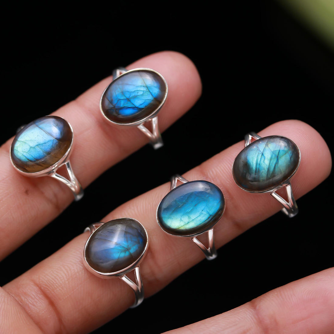 Genuine Labradorite Adjustable Solid Silver Ring For Emotional Balance and Creativity