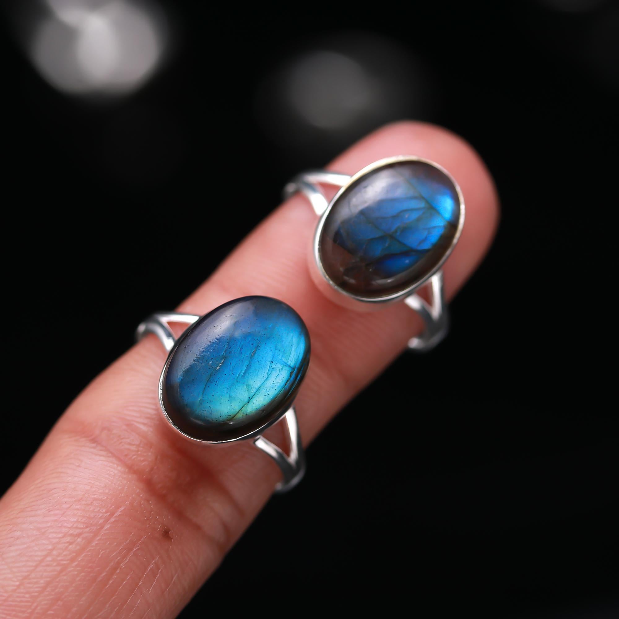 Genuine Labradorite Adjustable Solid Silver Ring For Emotional Balance and Creativity