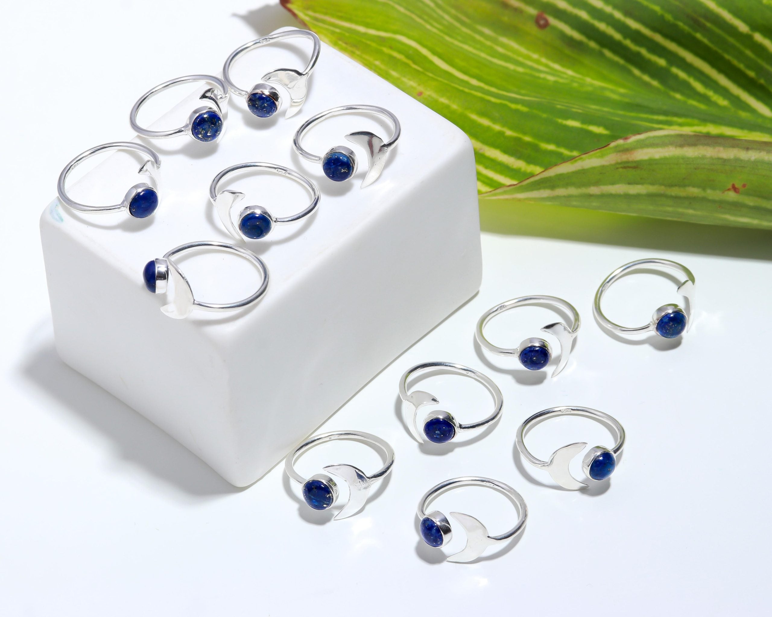 Genuine Lapis Lazuli Moon Ring in Solid Silver to fit all sizes