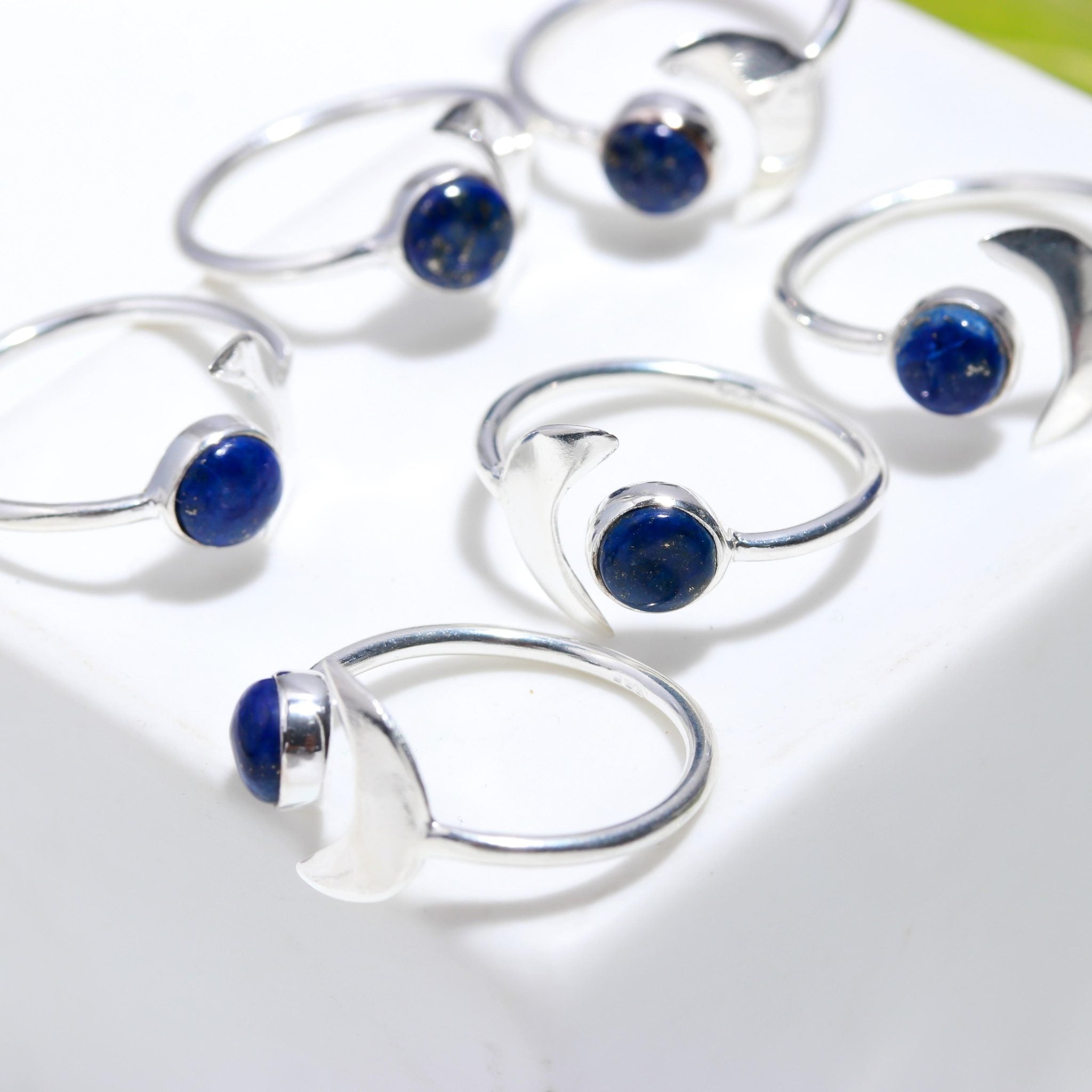 Genuine Lapis Lazuli Moon Ring in Solid Silver to fit all sizes