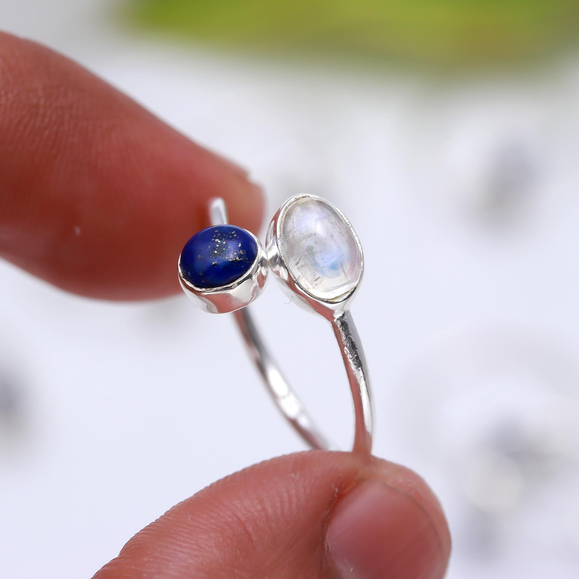 Genuine Lapis Lazuli Moonstone Ring in Solid Silver to fit all sizes