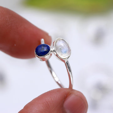 Genuine Lapis Lazuli Moonstone Ring in Solid Silver to fit all sizes