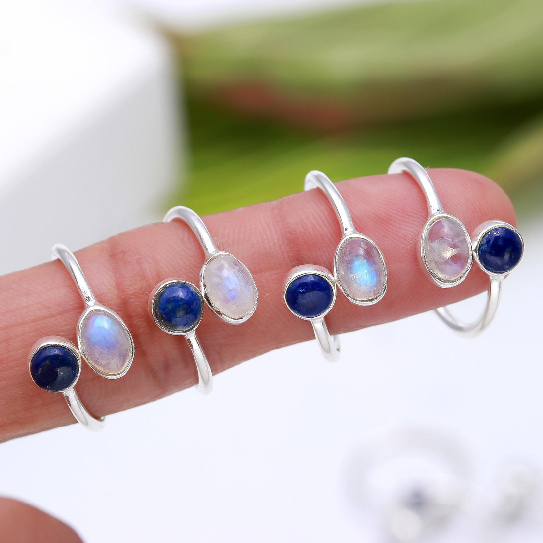 Genuine Lapis Lazuli Moonstone Ring in Solid Silver to fit all sizes