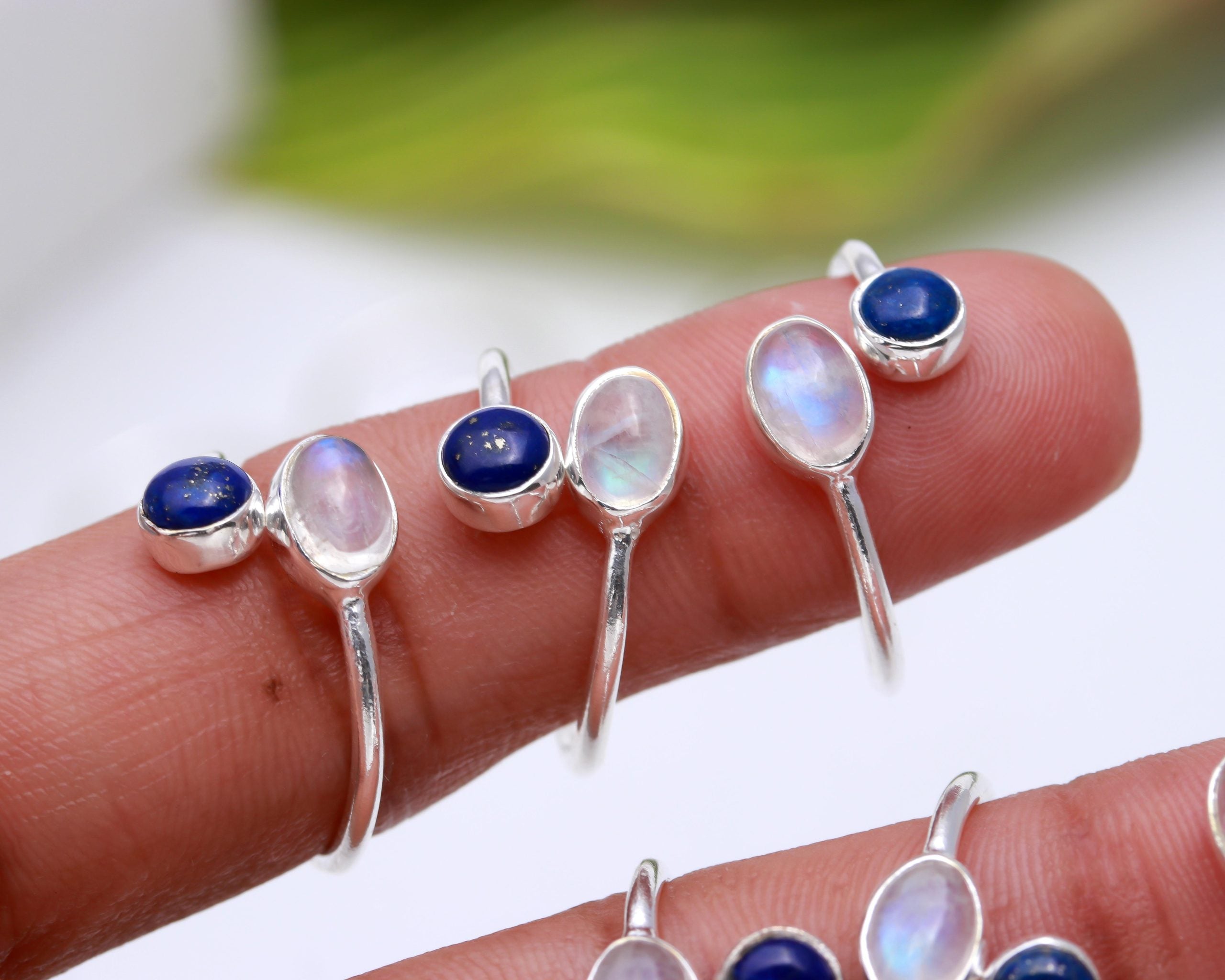 Genuine Lapis Lazuli Moonstone Ring in Solid Silver to fit all sizes