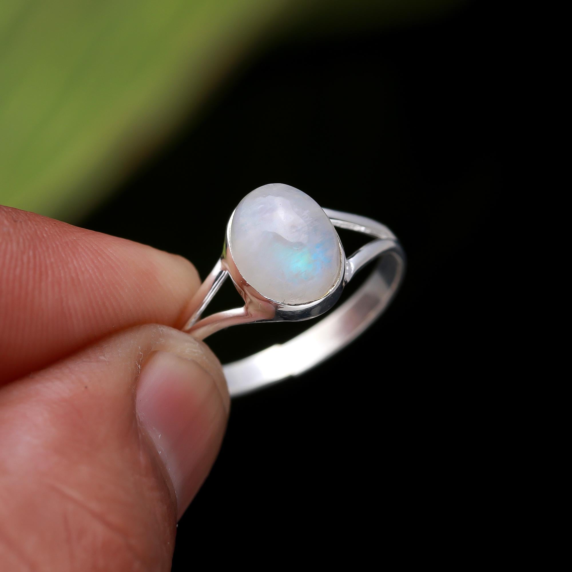Genuine Moonstone Adjustable Solid Silver Ring For Chakra Alignment