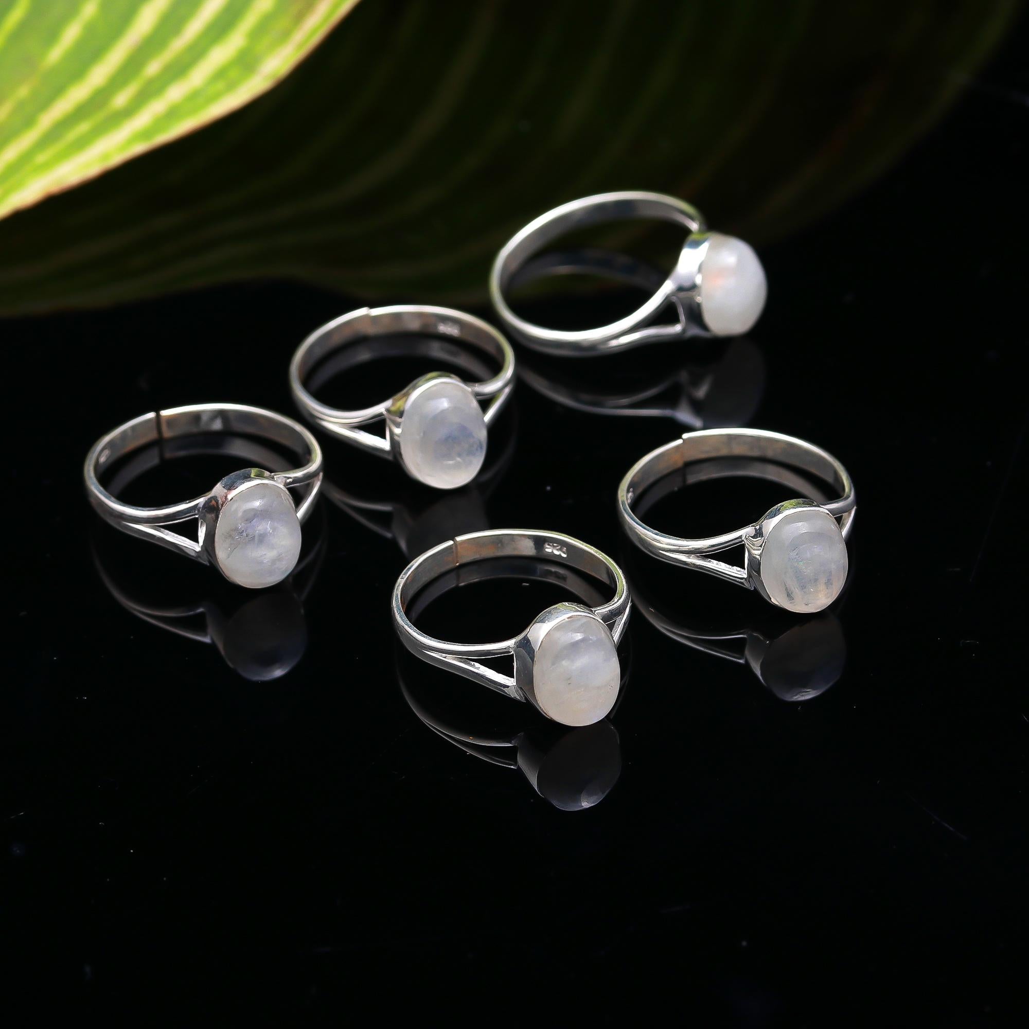 Genuine Moonstone Adjustable Solid Silver Ring For Chakra Alignment