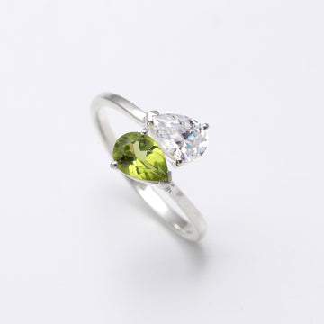 Genuine Peridot with Zircon Sterling Silver Ring
