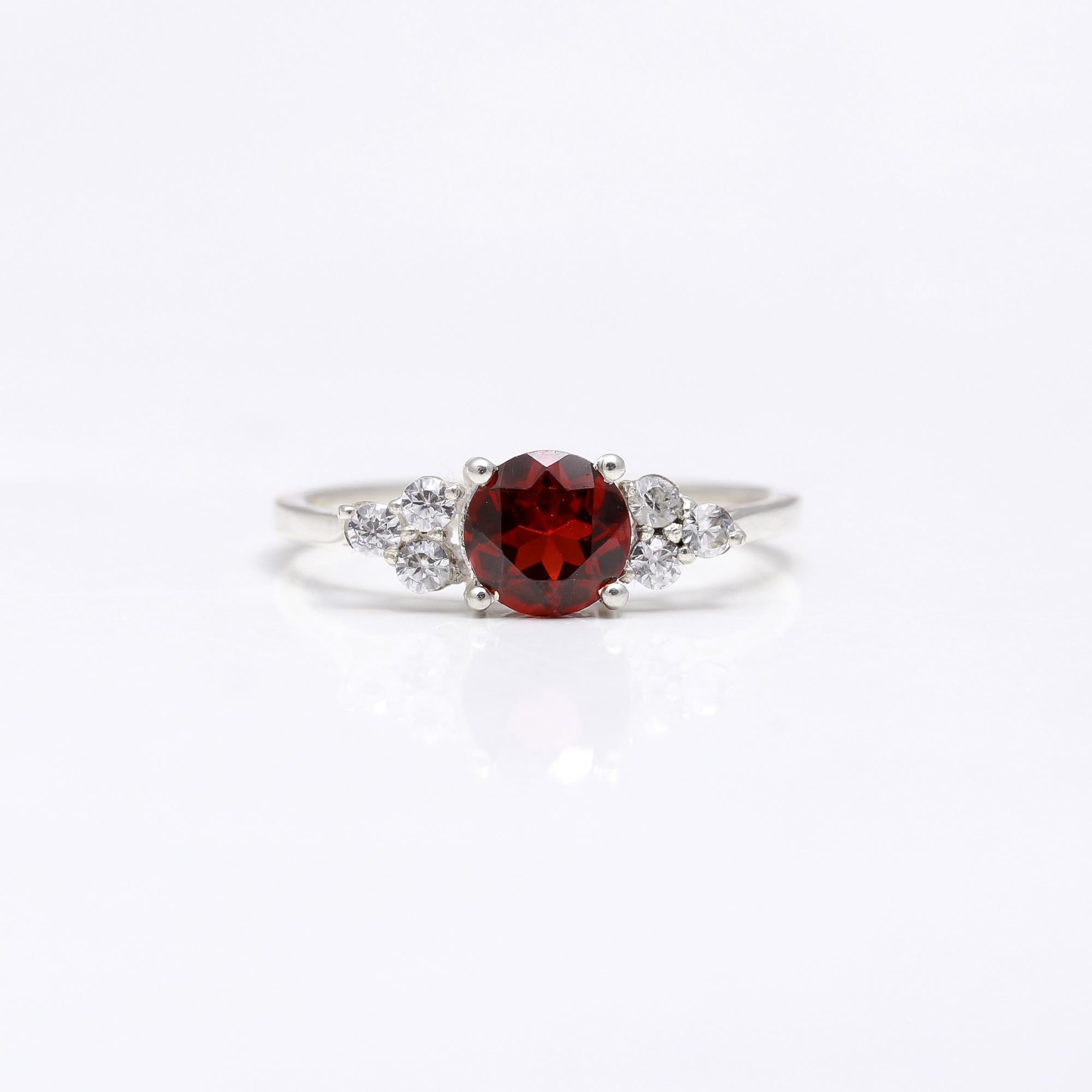Glowing Elegance: Natural Garnet and Sterling Silver Ring