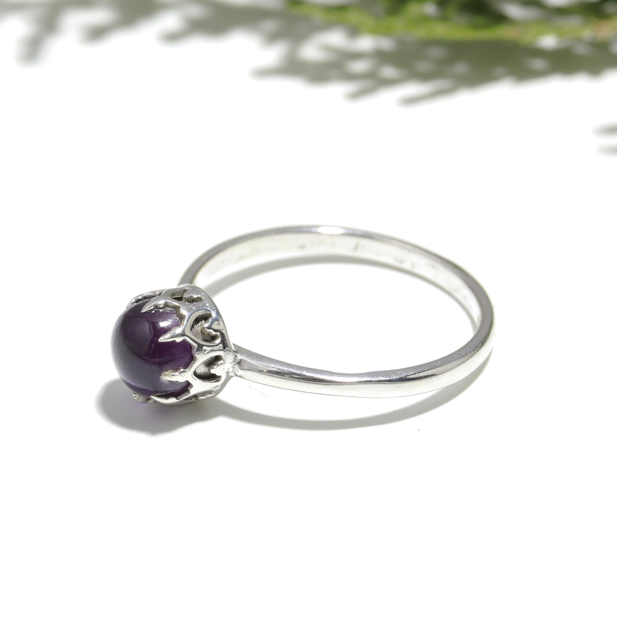 Natural Amethyst Crown Sterling Silver Ring