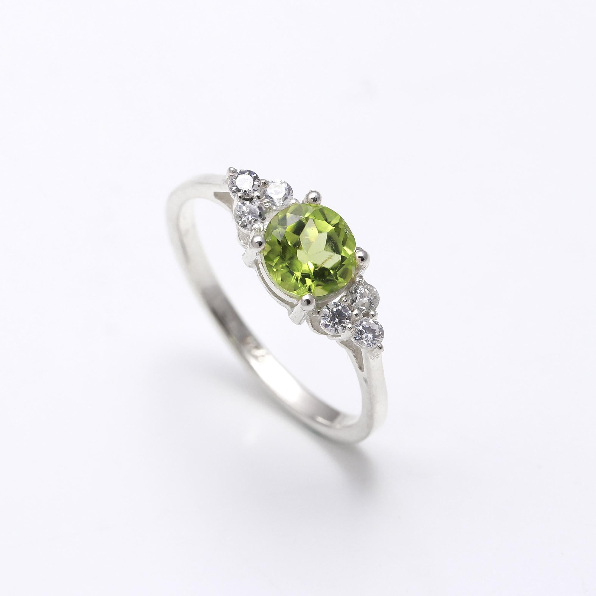 Natural Peridot with Zircon Sterling Silver Ring